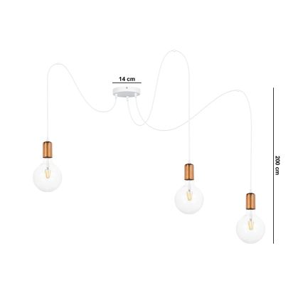 Подвесная люстра MIROS 3xE27/60W/230V паук белый/медный