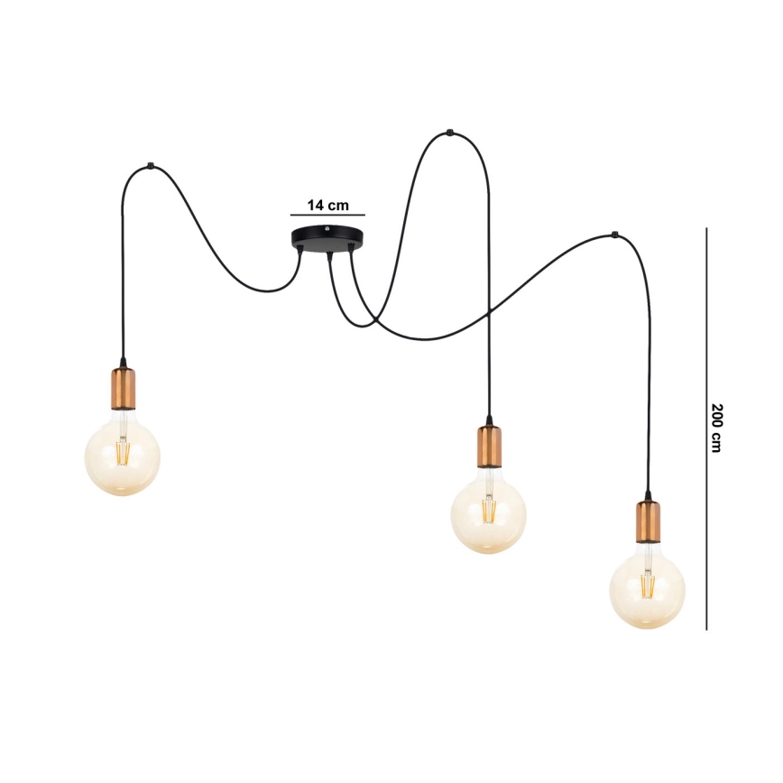 Подвесная люстра MIROS 3xE27/60W/230V паук черный/медный