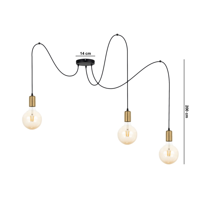Подвесная люстра MIROS 3xE27/60W/230V паук черный/золотистый