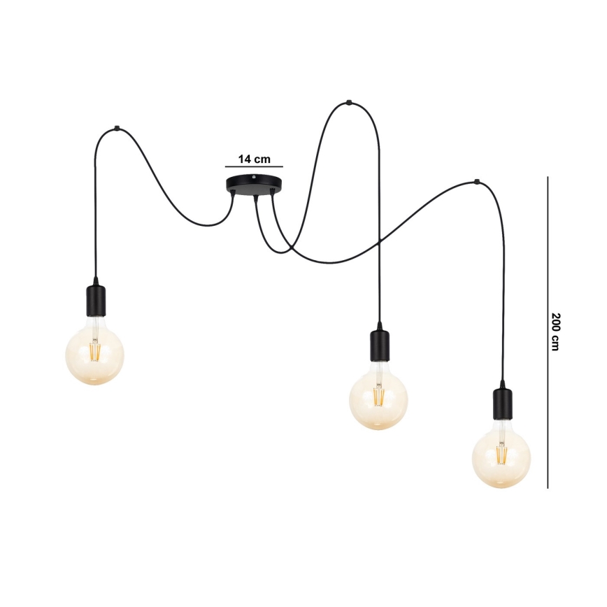 Подвесная люстра MIROS 3xE27/60W/230V паук черный