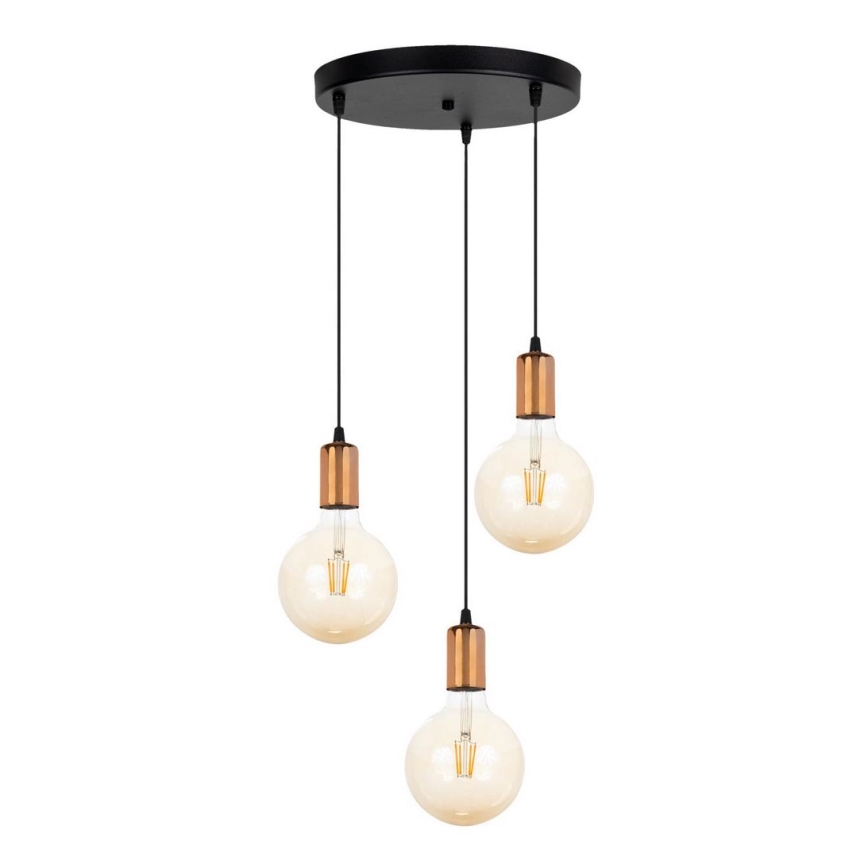 Подвесная люстра MIROS 3xE27/60W/230V круглая черная/медь