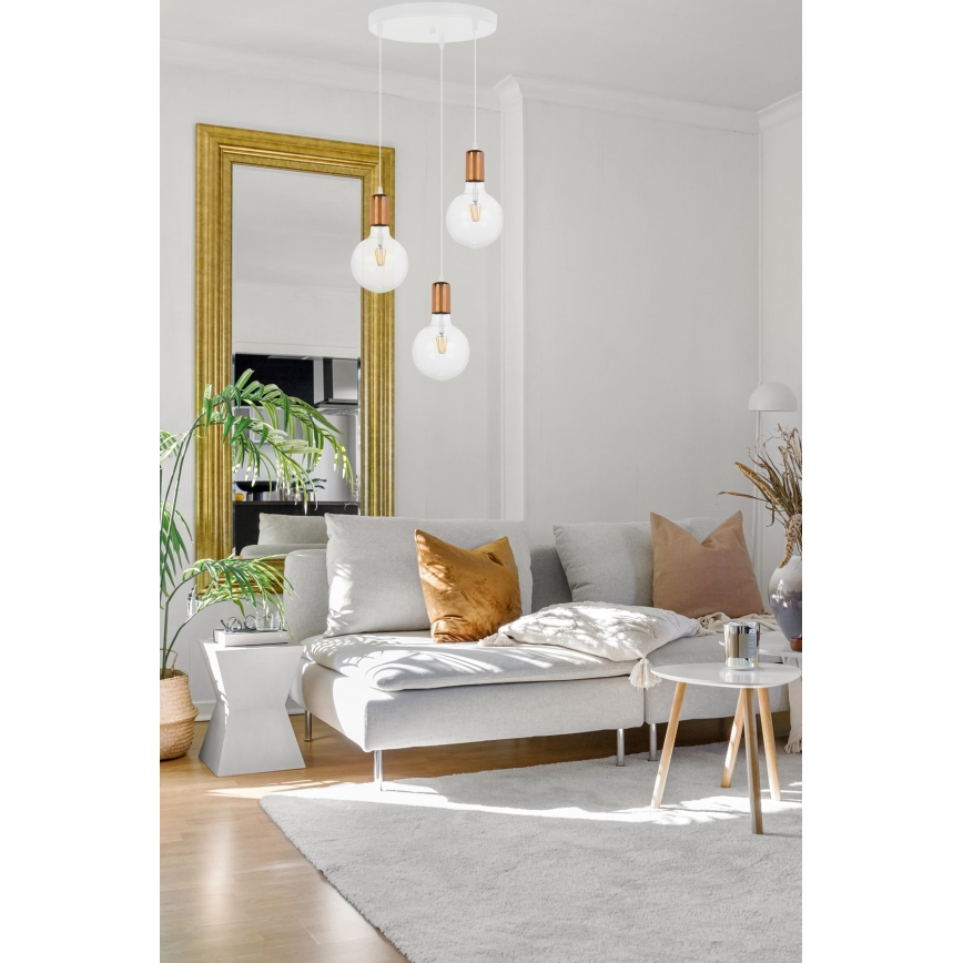 Подвесная люстра MIROS 3xE27/60W/230V круглый белая/медная
