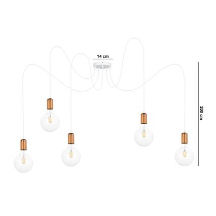 Подвесная люстра MIROS 5xE27/60W/230V паук белый/медный