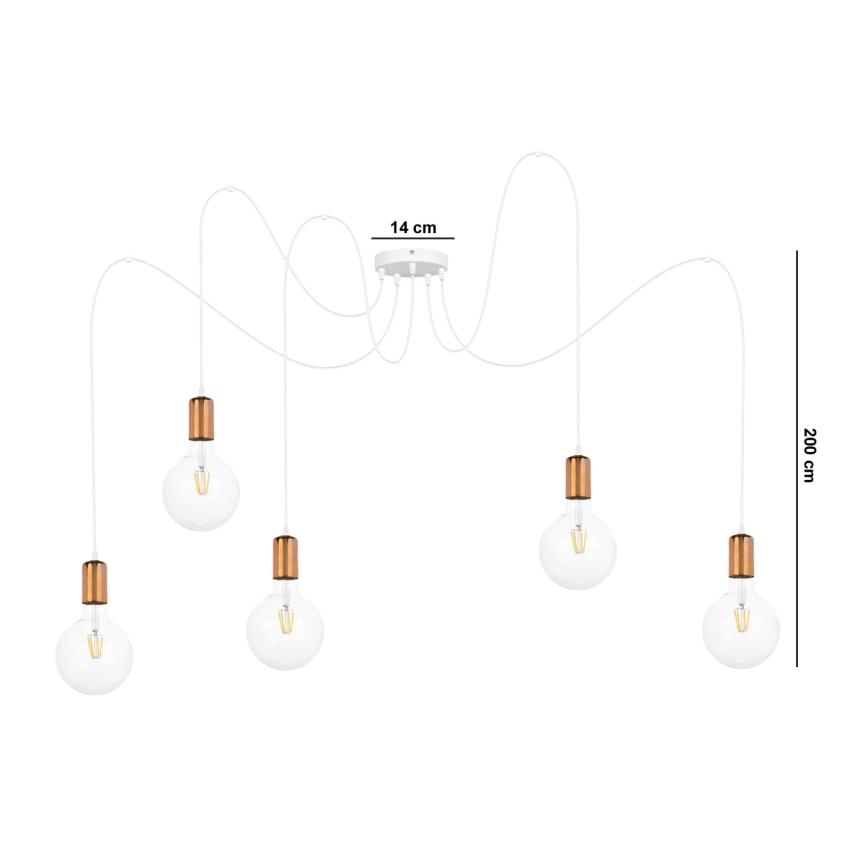 Подвесная люстра MIROS 5xE27/60W/230V паук белый/медный