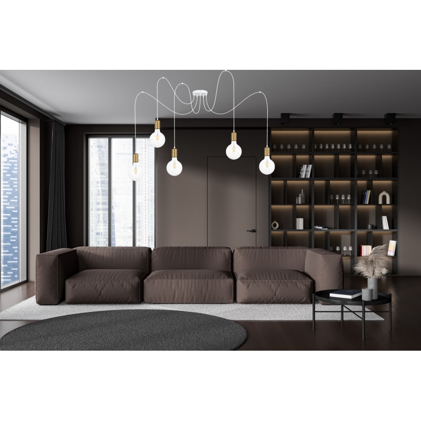 Подвесная люстра MIROS 5xE27/60W/230V паук белый/золотистый