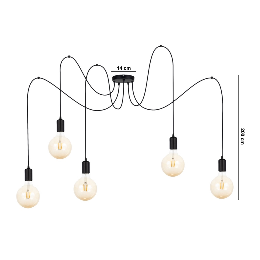 Подвесная люстра MIROS 5xE27/60W/230V паук черный