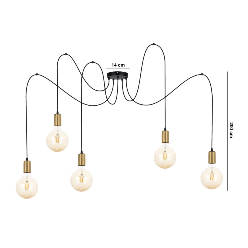 Подвесная люстра MIROS 5xE27/60W/230V паук черный/золотистый