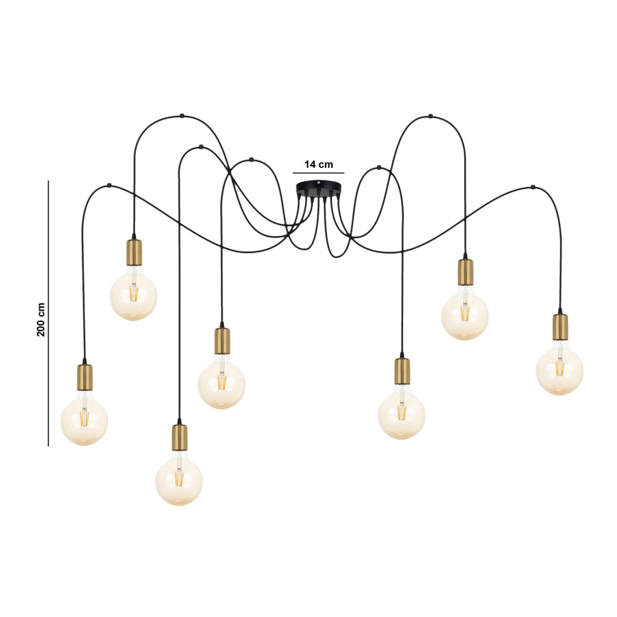 Подвесная люстра MIROS 7xE27/60W/230V паук черный/золотистый