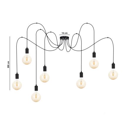 Подвесная люстра MIROS 7xE27/60W/230V паук черный