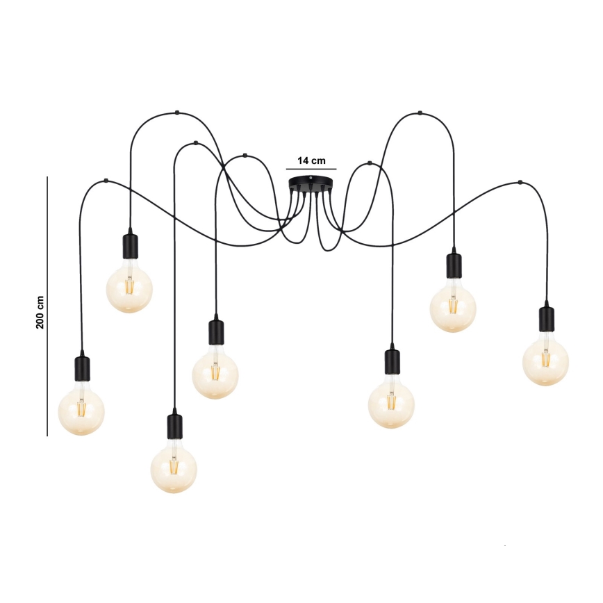 Подвесная люстра MIROS 7xE27/60W/230V паук черный