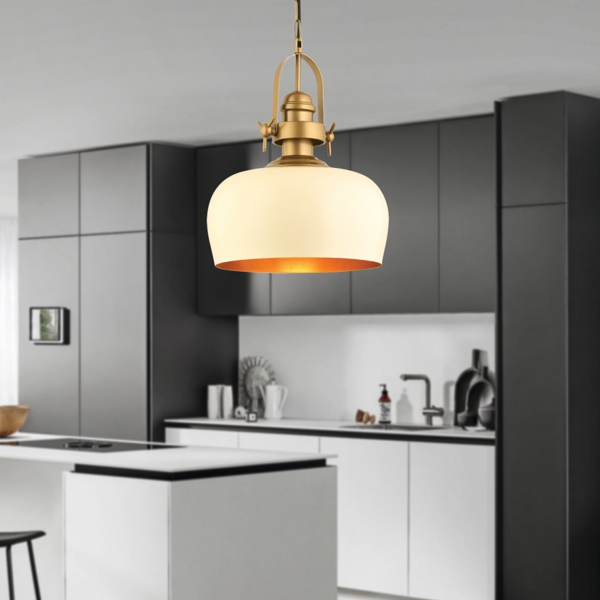Подвесная люстра MONZA на тросе 1xE27/40W/230V, диаметр 30 см, кремовый/бронзовый