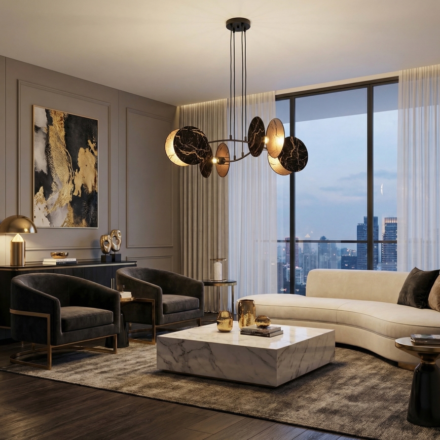 Подвесная люстра MOTIF 4xE27/15W/230V черный/золотистый