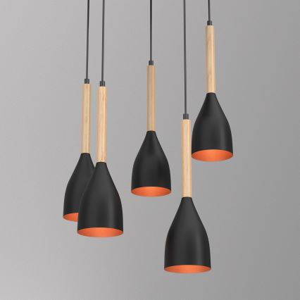 Подвесная люстра MUZA 5xE27/15W/230V черный/бежевый/медный/бук