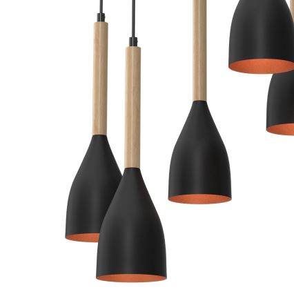 Подвесная люстра MUZA 5xE27/15W/230V черный/бежевый/медный/бук
