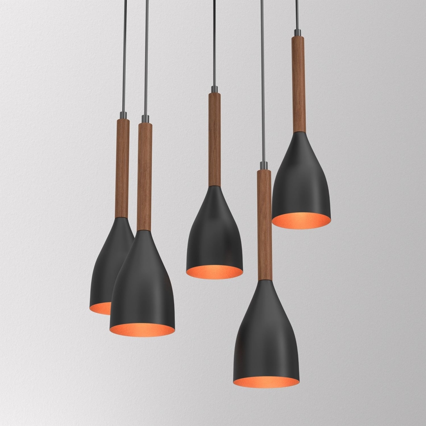 Подвесная люстра MUZA 5xE27/15W/230V черный/коричневый/медный/бук