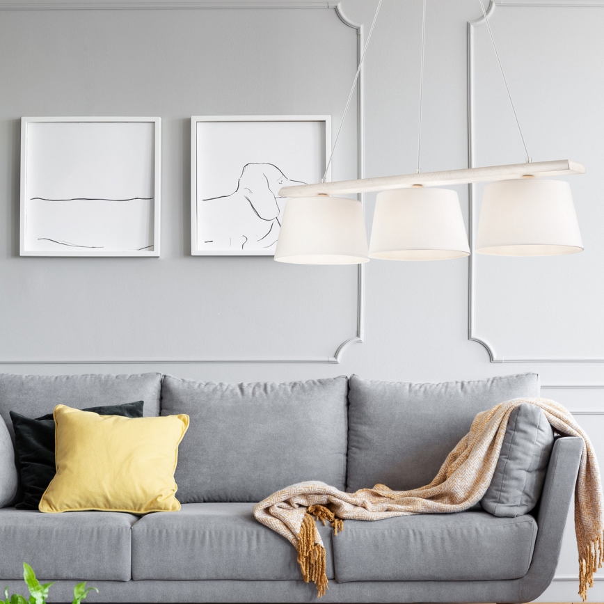 Подвесная люстра на тросе AIDA, 3xE27/60 Вт/230 В, дуб/белый