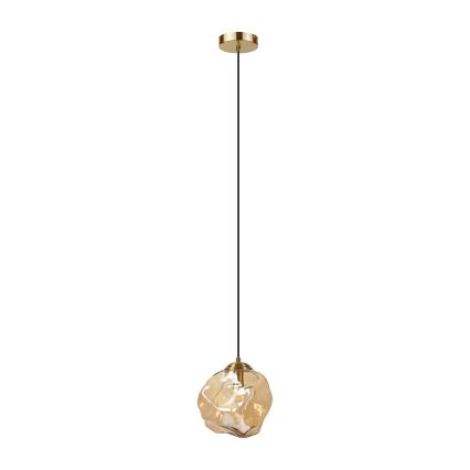 Подвесная люстра на тросе CRISTAL 1xE14/15W/230V, латунь/дымчато-бежевый