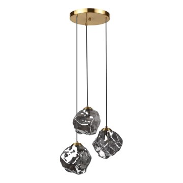 Подвесная люстра на тросе CRISTAL 3xE14/15W/230V, латунь/дымчато-чёрная