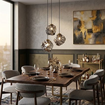 Подвесная люстра на тросе CRISTAL 3xE14/15W/230V, латунь/дымчато-чёрная