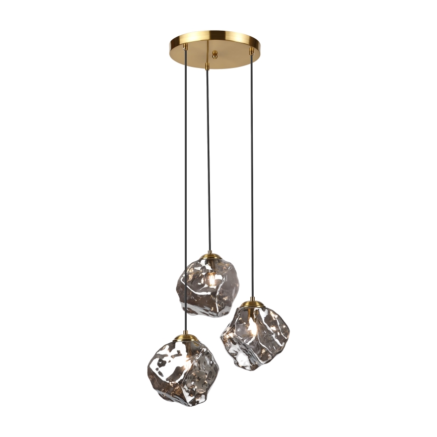 Подвесная люстра на тросе CRISTAL 3xE14/15W/230V, латунь/дымчато-чёрная