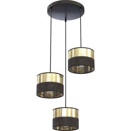Подвесная люстра на тросе LUX 3xE27/15W/230V черный/золотой