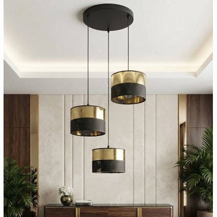 Подвесная люстра на тросе LUX 3xE27/15W/230V черный/золотой