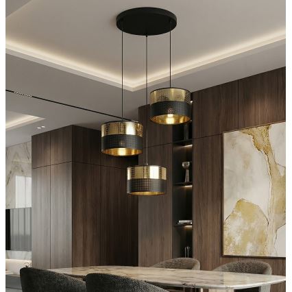 Подвесная люстра на тросе LUX 3xE27/15W/230V черный/золотой