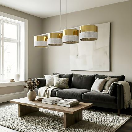 Подвесная люстра на тросе LUX 4xE27/15W/230V белая/золотая