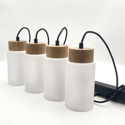 Подвесная люстра на тросе MARKUS 4xE27/15W/230V, чёрный/дуб