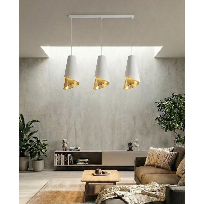 Подвесная люстра на тросе MODA 3xE27/15W/230V белая/золотая