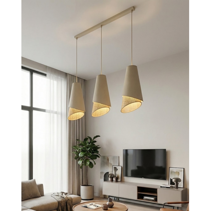 Подвесная люстра на тросе MODA 3xE27/15W/230V бежевая/ротанг