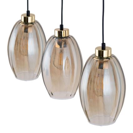 Подвесная люстра на тросе SEBO 3xE27/15W/230V черный/дымчато-бежевый