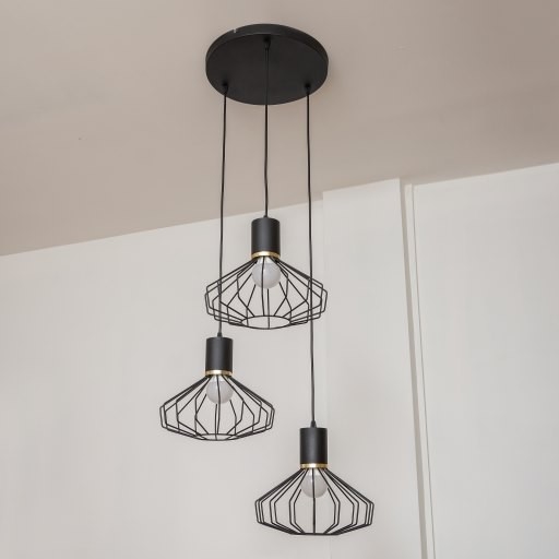 Подвесная люстра на тросе SOLANO 3xE27/15W/230V чёрная/золотая