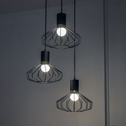 Подвесная люстра на тросе SOLANO 3xE27/15W/230V чёрная/золотая