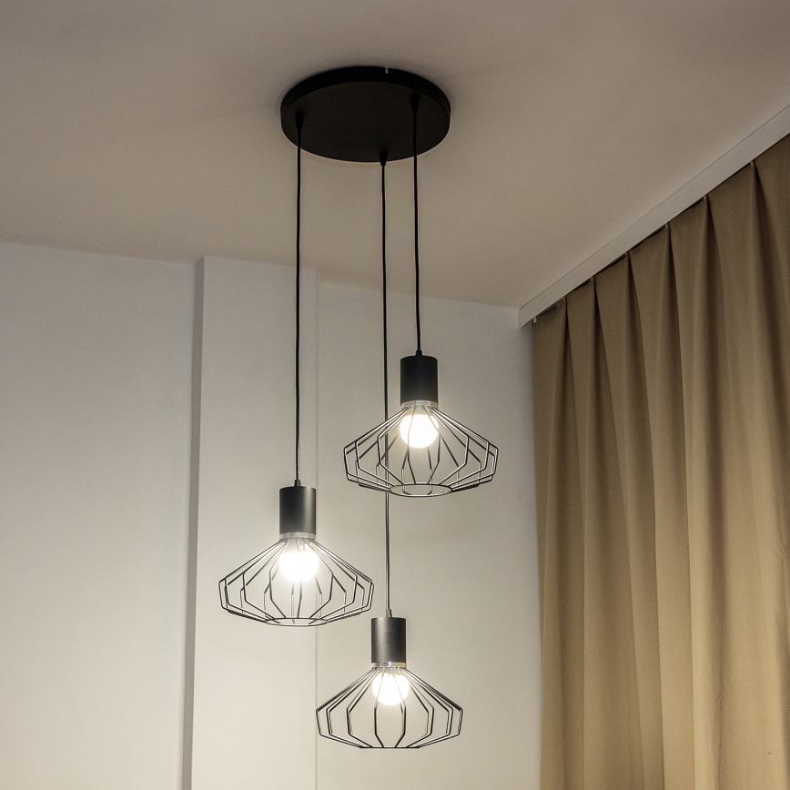 Подвесная люстра на тросе SOLANO 3xE27/15W/230V черный/глянцевый хром