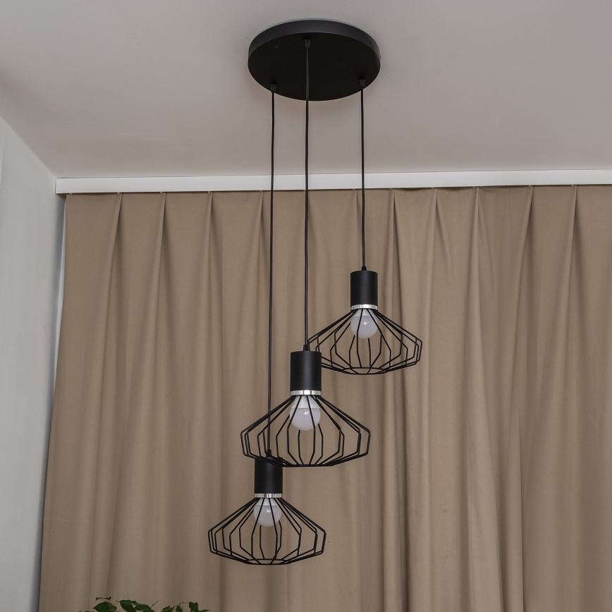 Подвесная люстра на тросе SOLANO 3xE27/15W/230V черный/глянцевый хром