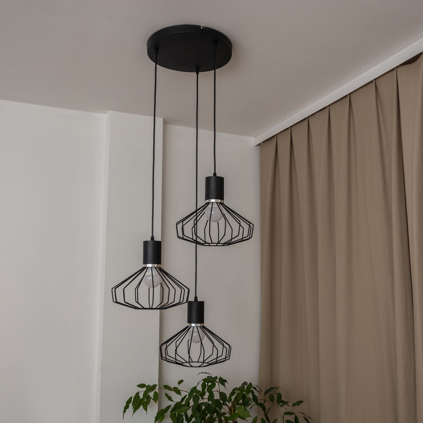 Подвесная люстра на тросе SOLANO 3xE27/15W/230V черный/глянцевый хром