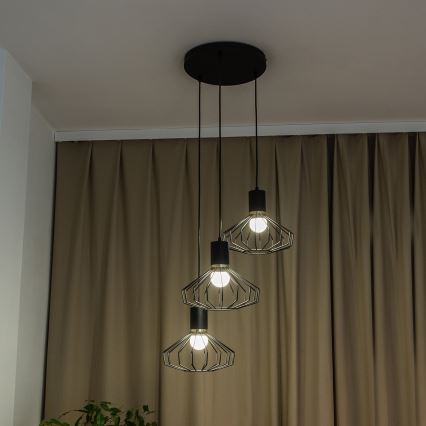Подвесная люстра на тросе SOLANO 3xE27/15W/230V чёрная/золотая