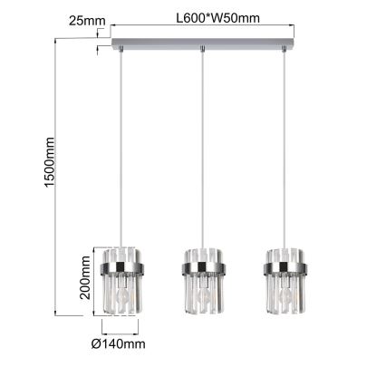 Подвесная люстра на тросе VETRO 3xE14/10W/230V, глянцевый хром