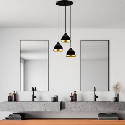 Подвесная люстра на тросе YILDO 3xE27/40W/230V чёрный/золотой