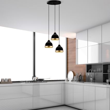 Подвесная люстра на тросе YILDO 3xE27/40W/230V чёрный/золотой