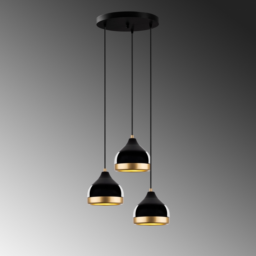 Подвесная люстра на тросе YILDO 3xE27/40W/230V чёрный/золотой