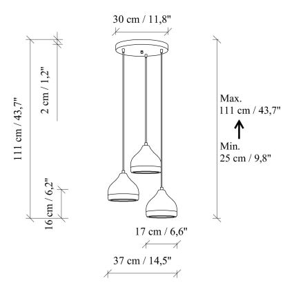Подвесная люстра на тросе YILDO 3xE27/40W/230V чёрный/золотой