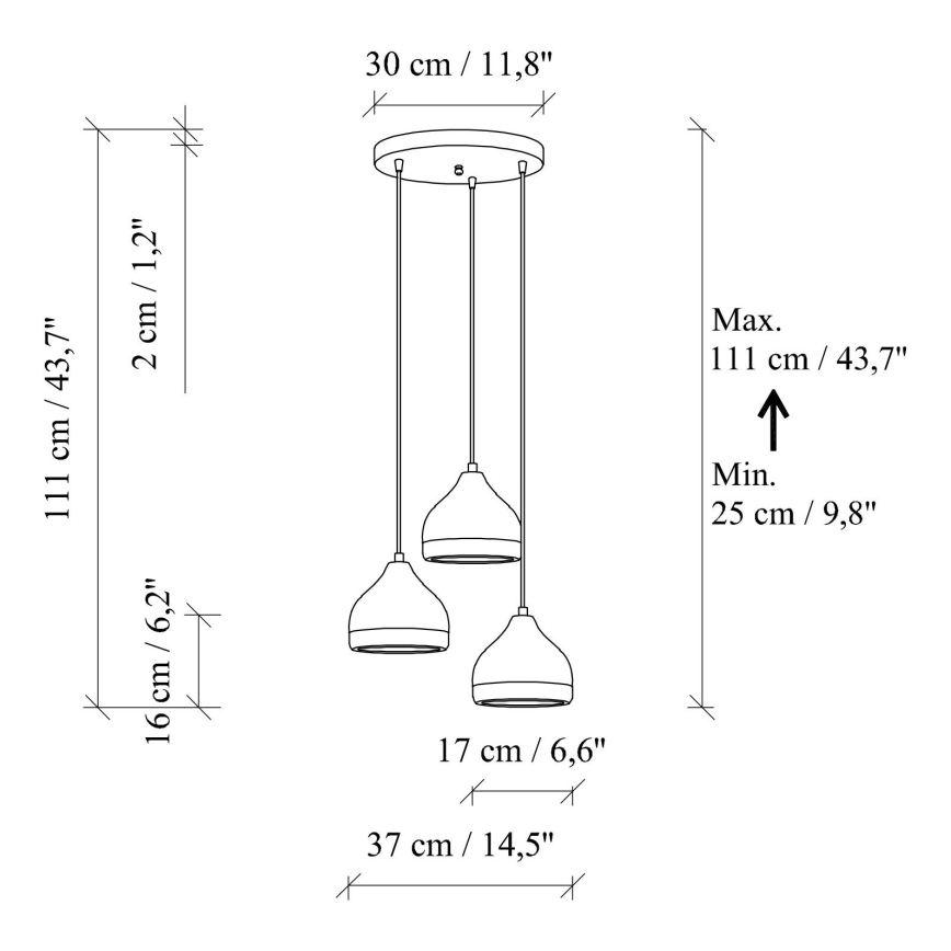 Подвесная люстра на тросе YILDO 3xE27/40W/230V чёрный/золотой