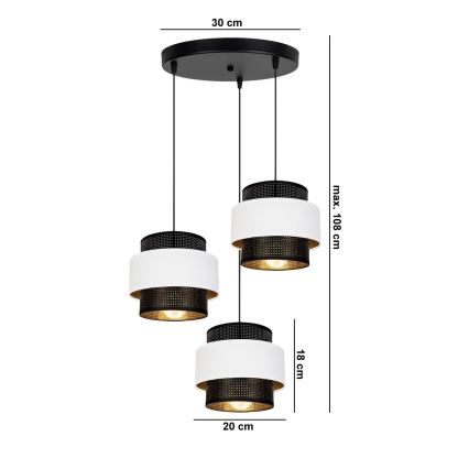 Подвесная люстра NESS 3xE27/60W/230V диаметр 45 cm черная/белая