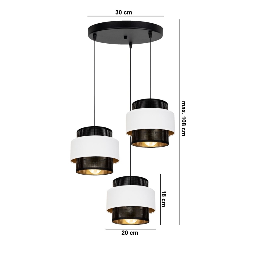 Подвесная люстра NESS 3xE27/60W/230V диаметр 45 cm черная/белая