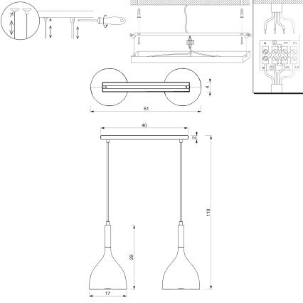 Подвесная люстра NOAK 2xE27/15W/230V черный/блестящий хром