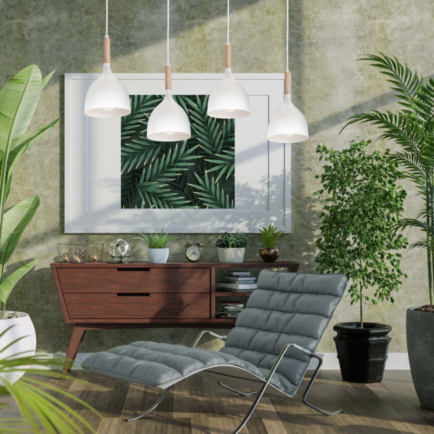 Подвесная люстра NOAK WOOD 4xE27/60W/230V белый/дерево