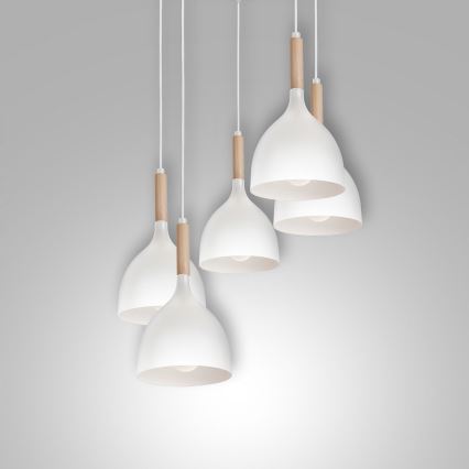 Подвесная люстра NOAK WOOD 5xE27/60W/230V белый/дерево