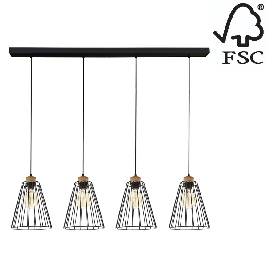 Подвесная люстра ORAZIO 4xE27/60W/230V дуб - сертифицировано FSC
